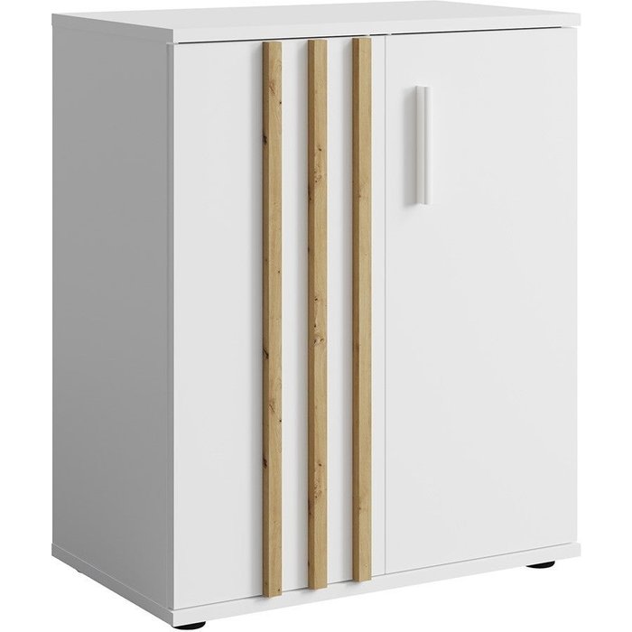 Cómoda varia - 2 puertas - diseño moderno en colores blanco y roble artesano