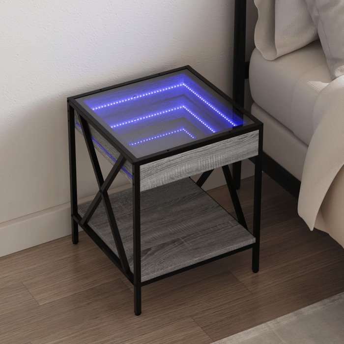 Mesita de noche con led infinito, gris sonoma, 40x40x49 cm - pangivo