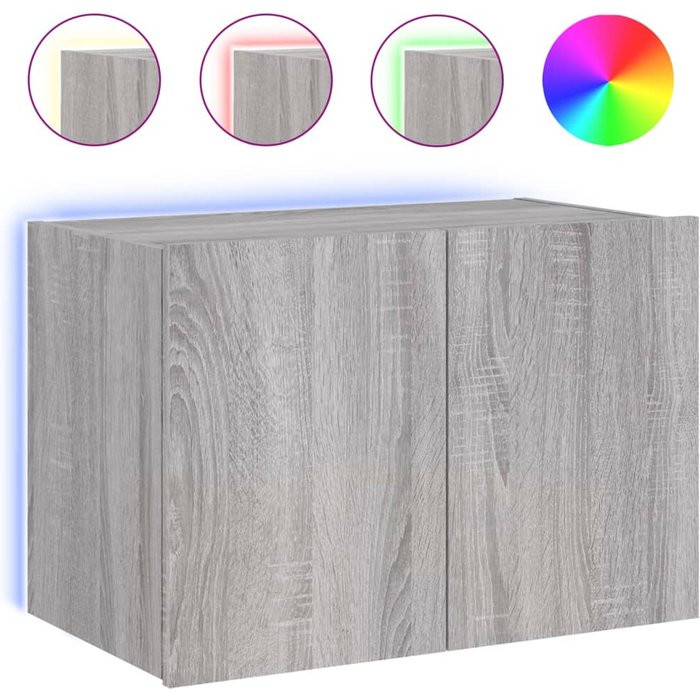 Mueble de tv de pared con iluminación led sonoma gris 60x35x41 cm - comfortxl
