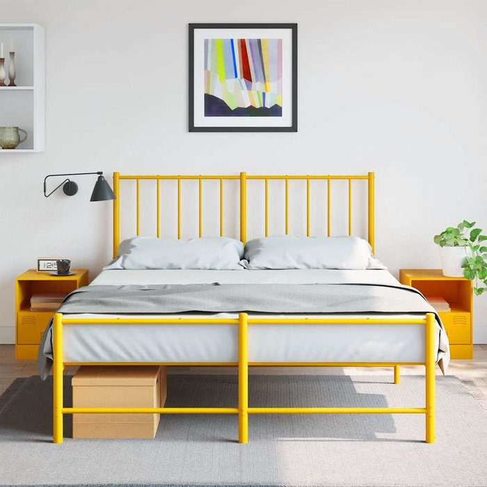 Mesitas de noche de 2 piezas, amarillo mostaza, 34,5 x 39 x 44 cm, acero
