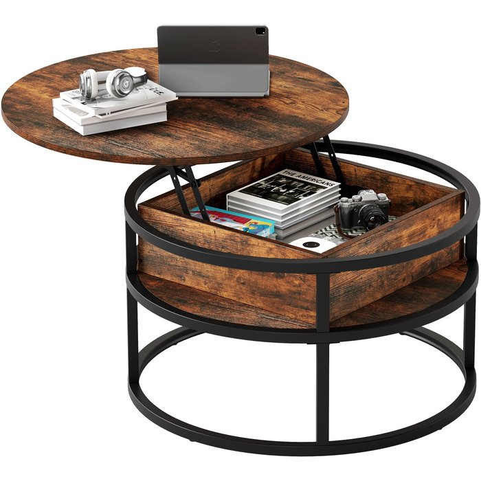 Balconera mesa de centro elevable - 80 x 80 x 47 cm - marrón