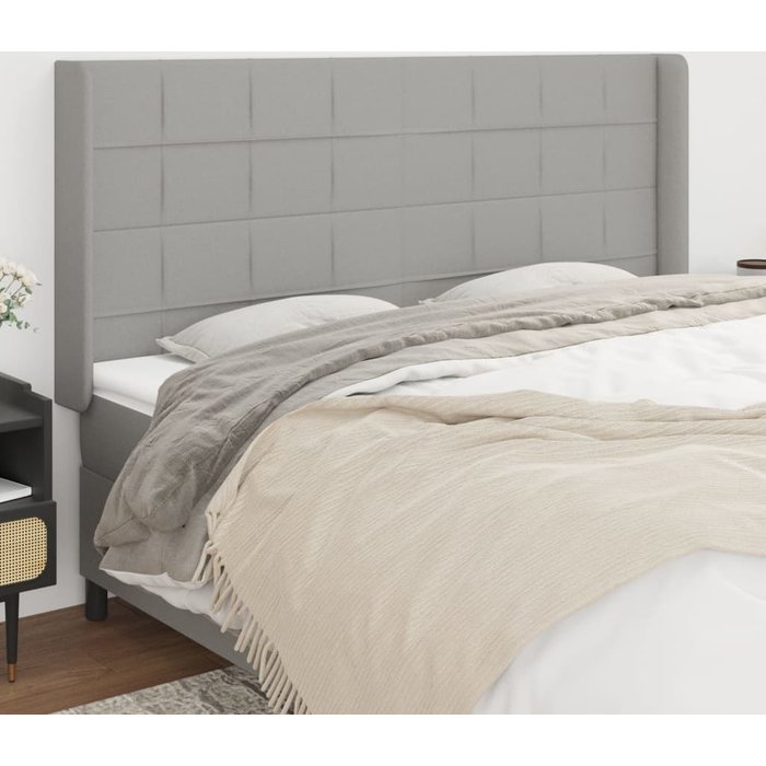 Cabecero con orejas de tela gris claro 163x16x118/128 cm