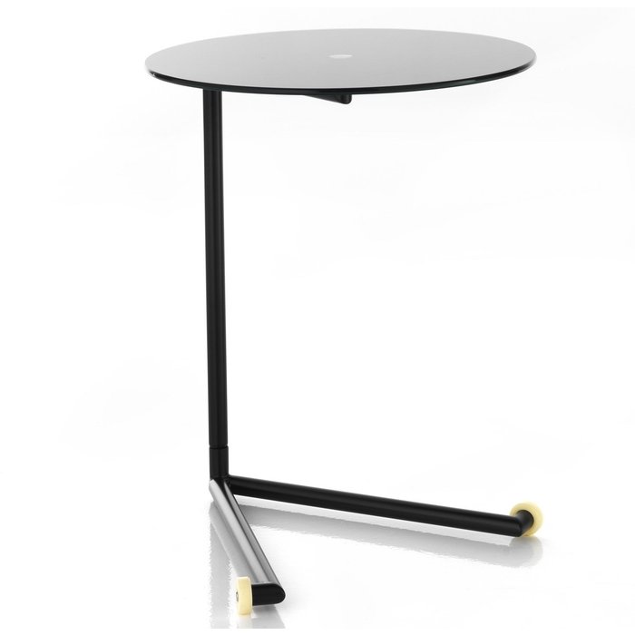 Mesa de centro raleight black con ruedas, metal y cristal negro ø46xh62 cm