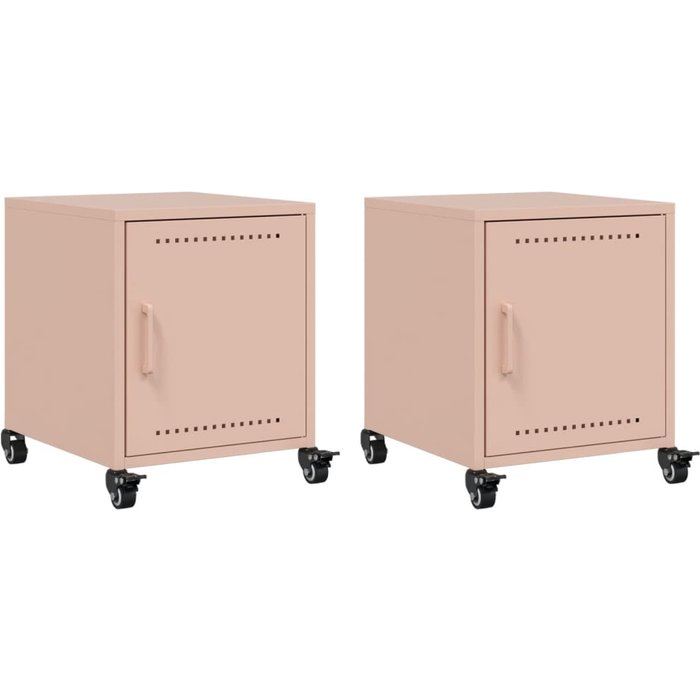 Pack 2 uds mesitas de noche,mesilla de noche acero rosa 36x39x43,5 cm cfw538149