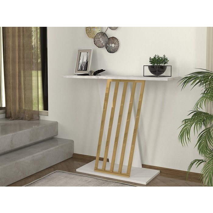 Consola - efecto mármol blanco y dorado - orsona