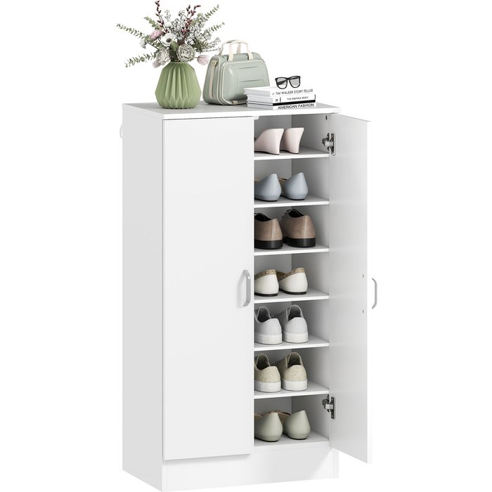 Zapatero 2 puertas 14 pares 6 estantes ajustables entrada 55x35x108cm blanco