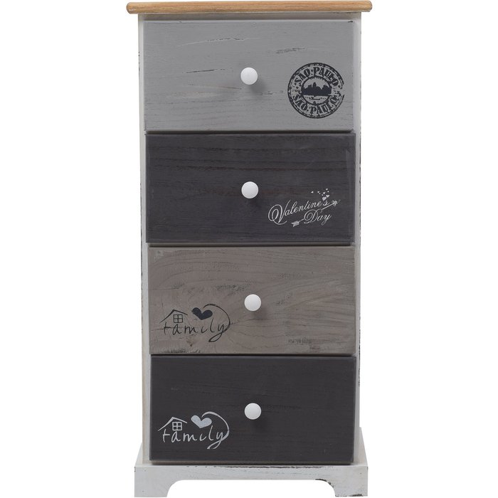 Cajonera 4 cajones rebecca mobili madera gris blanco shabby 72x35x27