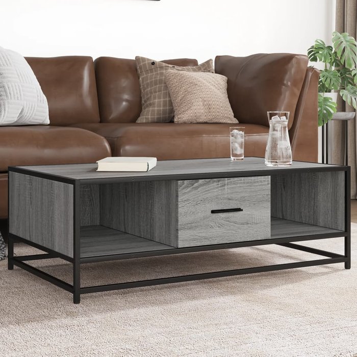 Mesa de centro sonoma gris 100x57x35 cm madera contrachapada y metal
