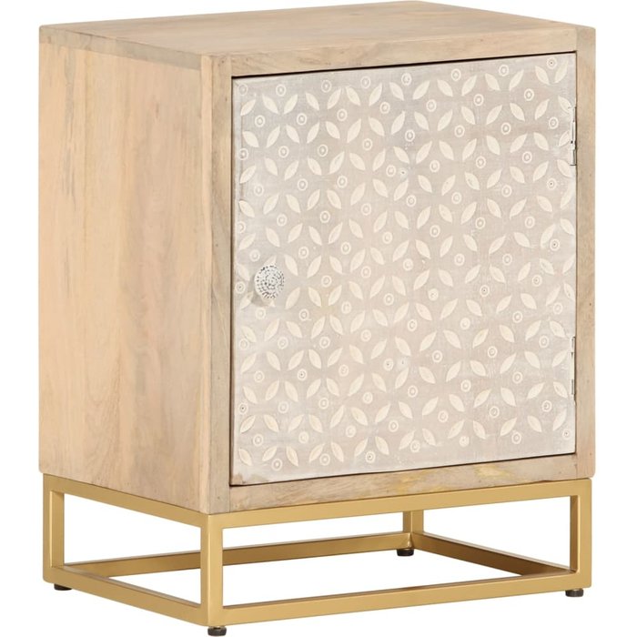 Mesita de noche madera maciza de mango y hierro 40x30x50 cm