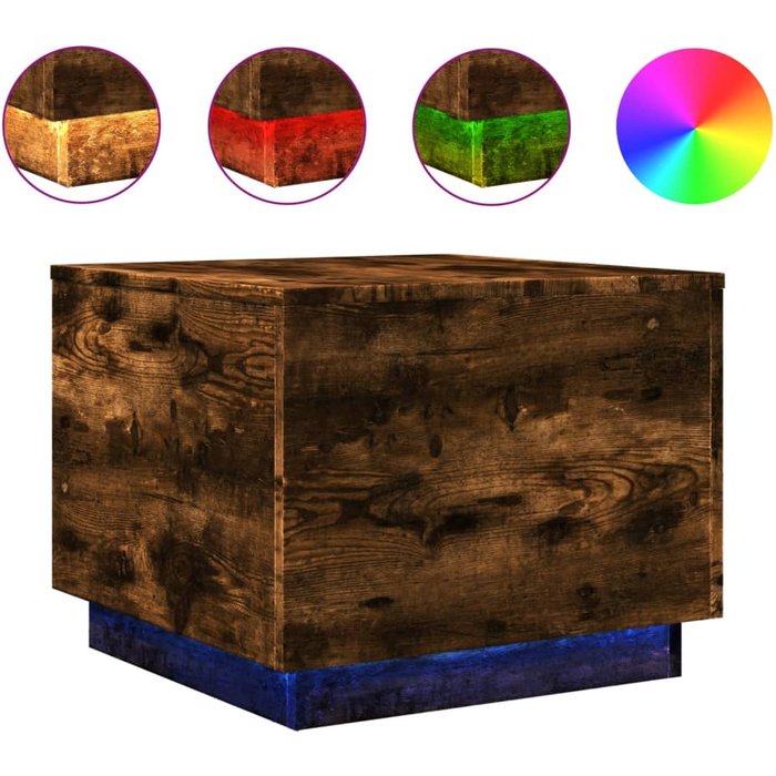 Mesa de centro de roble ahumado con luces led 50x50x40 cm