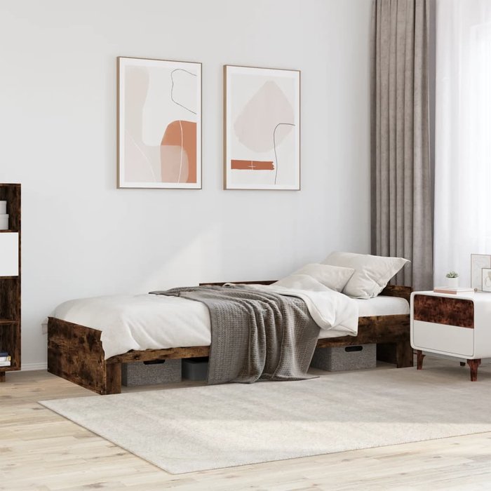 Estructura de cama sin colchón roble ahumado 75x190cm madera contrachapada