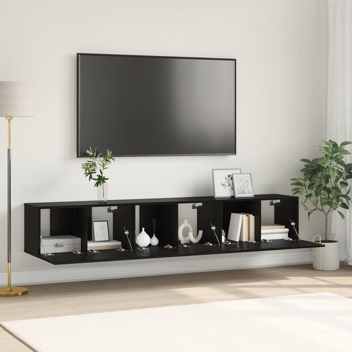 Vidaxl conjunto de cabinete para tv roble negro madera elaborada mediano