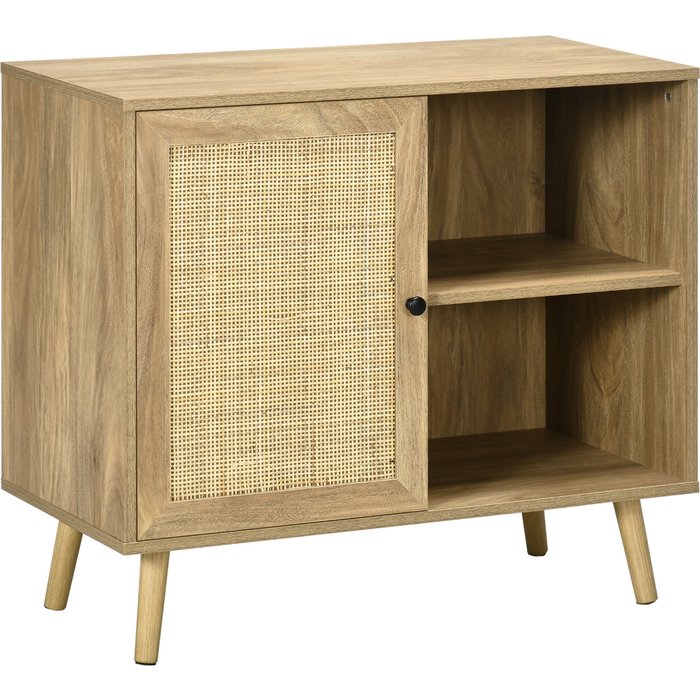 Aparador buffet comedor 80x39x70cm madera natural puerta mimbre 2 estantes