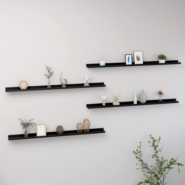 Estantes de pared 4 piezas negro 115x9x3 cm
