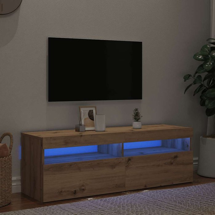 Mueble de tv luces led madera roble artisan 120x35x40 cm vidaxl