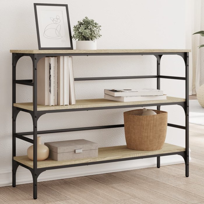 Consola de roble sonoma, 100x32x75 cm, madera de ingeniería.