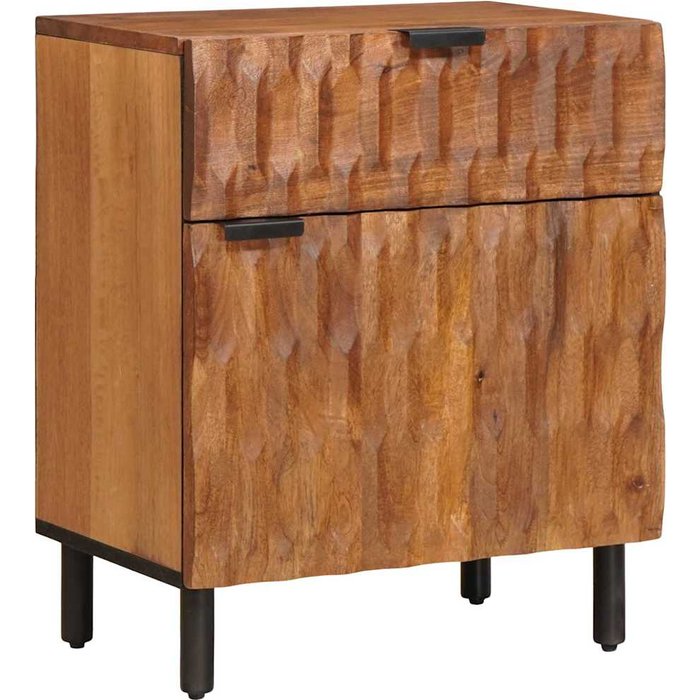 Mesilla de noche marrón, 50 x 33 x 60 cm, madera maciza de mango