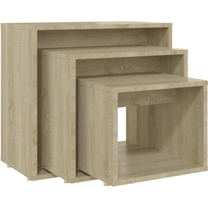 Mesas apilables 3 piezas madera contrachapada roble sonoma - comfortxl
