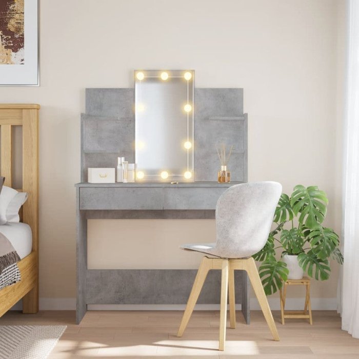 Vidaxl tocador con luces led gris hormigón 96x40x142 cm