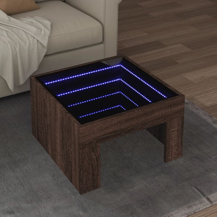 Mesa de centro con infinity led roble marrón 50x50x30 cm