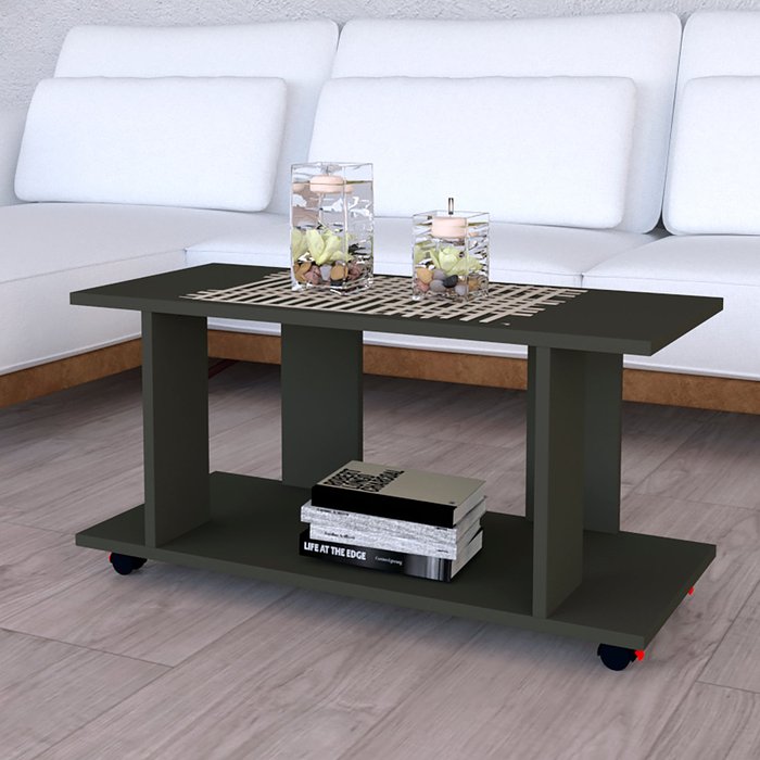 Mesa baja con ruedas madera mod. pilar. henor. 90x40x45.5 grafito.
