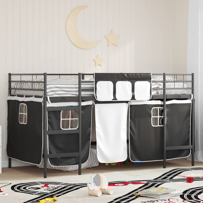 Estructura de cama alta para niños con cortinas negro vidaxl