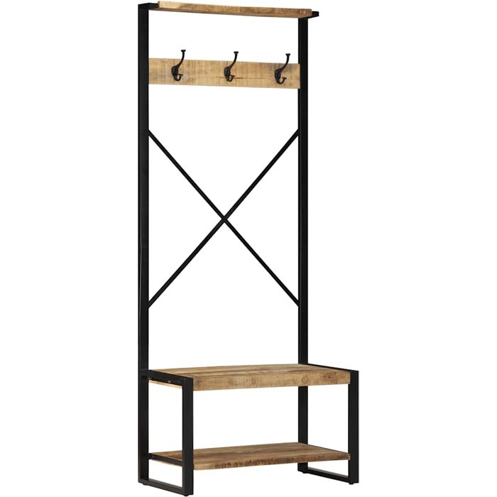 Perchero de madera maciza de mango rugoso 80x40x190 cm vidaxl
