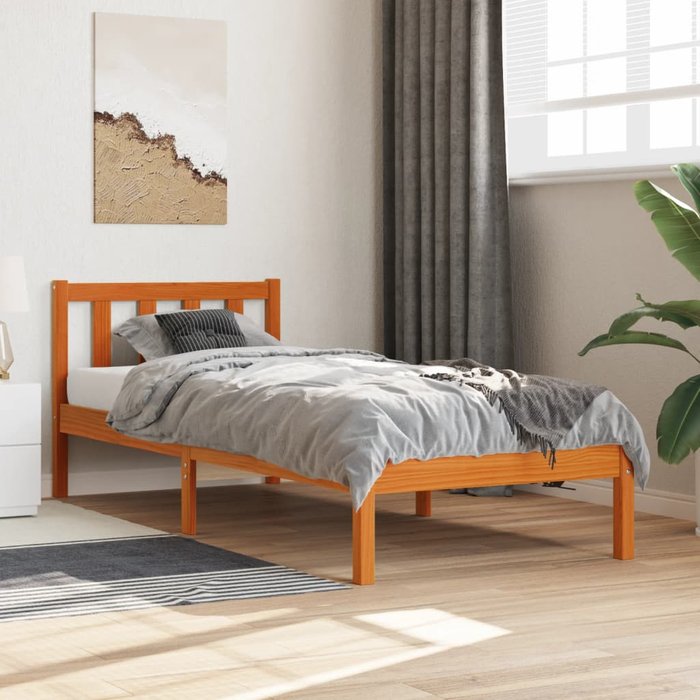 Estructura de cama encerada marrón 100x200 cm de madera maciza de pino