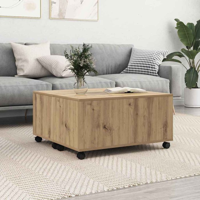 Mesa de centro, roble artesanal, 75 x 75 x 38 cm, madera de ingeniería.