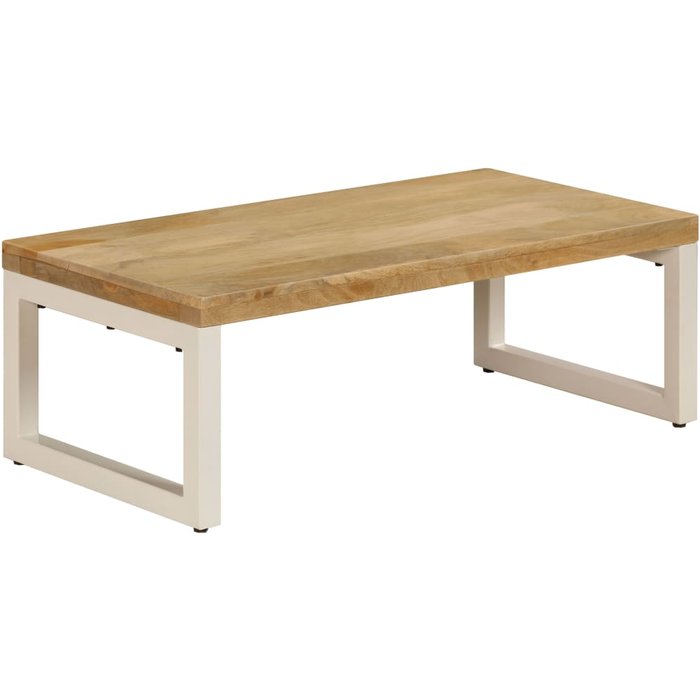 Mesa de centro madera maciza de mango y acero 100x50x35 cm