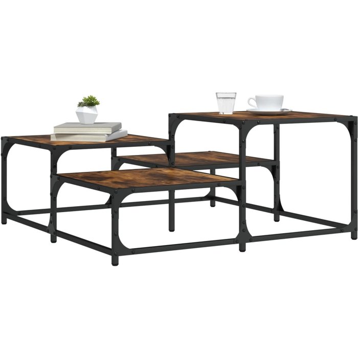 Mesa de centro roble ahumado 87,5x87,5x40cm madera contrachapada