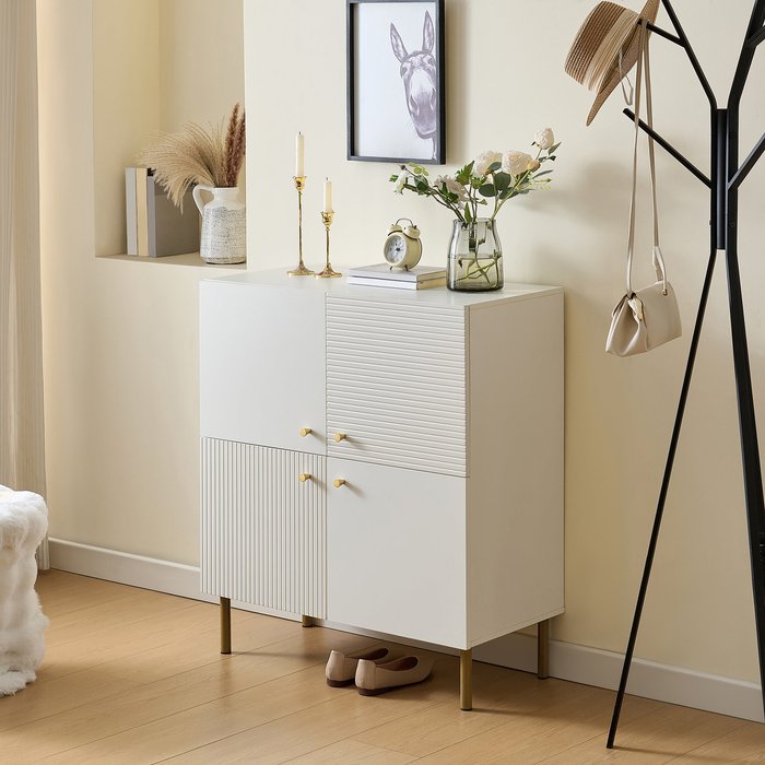 Aparador moderno blanco de mdf: tiradores de zinc + patas de acero