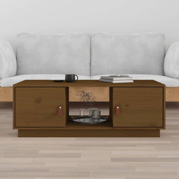 Mesa de centro, color miel, 100x50x35 cm, madera maciza de pino.