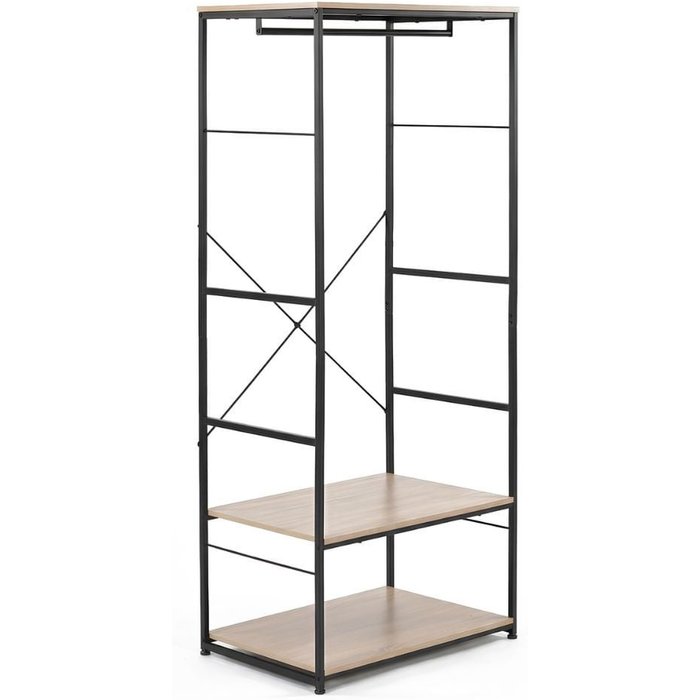 Armario vestidor open deck 2 estantes con barra negro/natural 180x75x50 cm adec