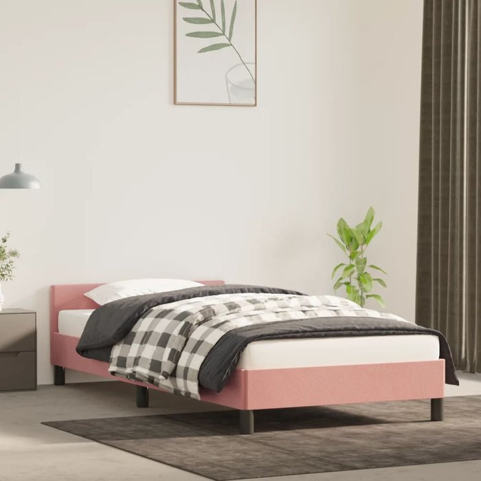 Estructura de cama con cabecero terciopelo rosa 80x200 cm