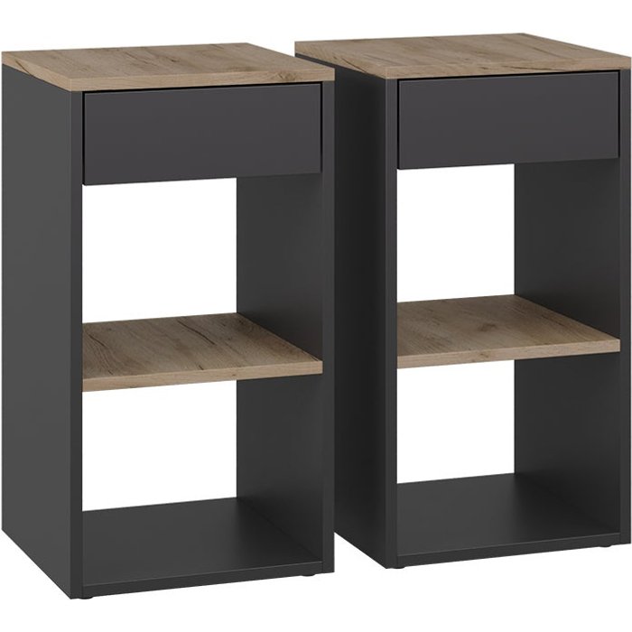 Vicco mesilla de noche dany, antracita/roble dorado, juego de 2