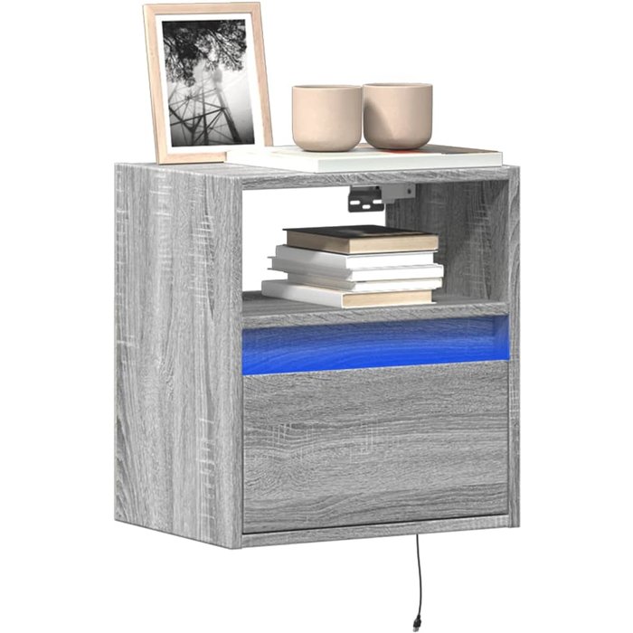 Muebles de tv de pared sonoma gris y luces led, 2 piezas, 41x31x45 cm