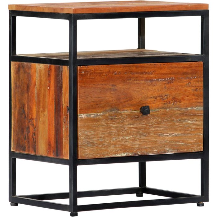 Mesita de noche de 40 x 30 x 50 cm. madera reciclada y acero.