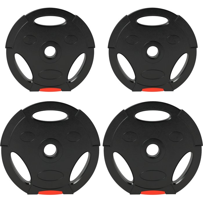 El conjunto incluye 4 discos de peso: dos de 7,5 kg y dos de 5 kg.