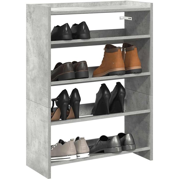 Zapatero gris hormigón de 60x25x81 cm, fabricado en madera de ingeniería.