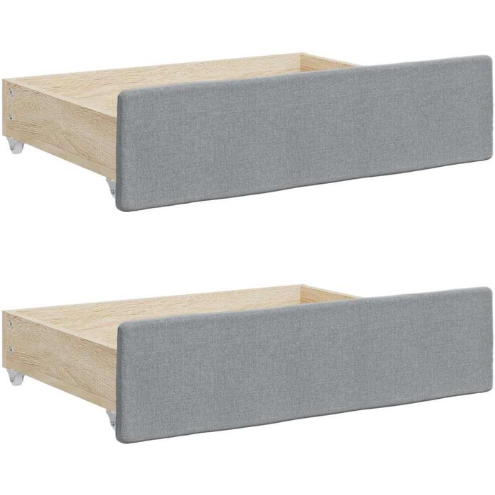 Cajones de cama 2 uds madera de ingeniería y tela gris claro