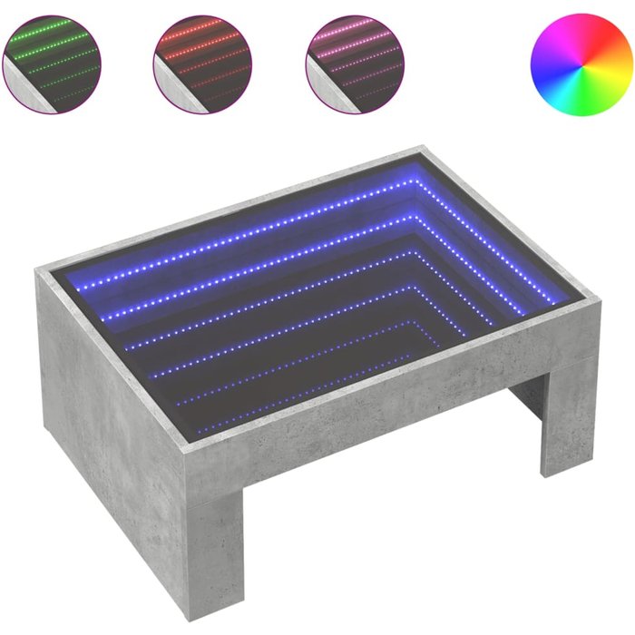 Mesa de centro con infinity led gris hormigón 70x50x30 cm - comfortxl