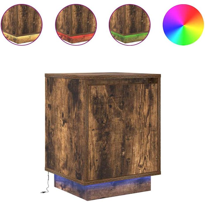 Mesilla de noche con luces led roble ahumado 38x34x50 cm - comfortxl