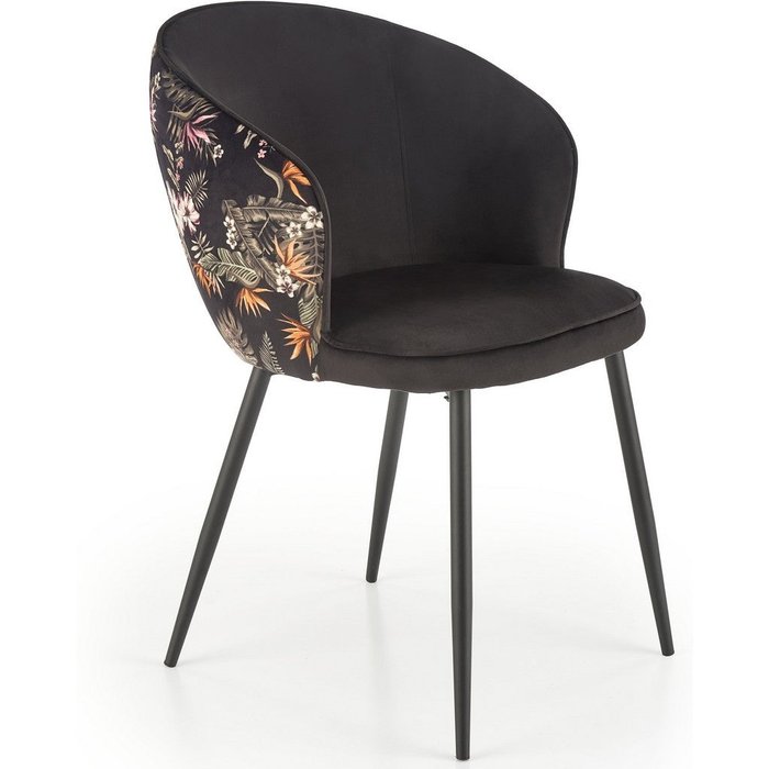 Silla de comedor de terciopelo con respaldo de estampado floral tropic