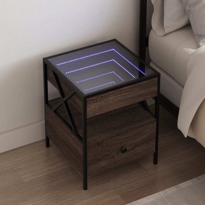 Mesita de noche con infinity led marrón roble 40x40x51 cm vidaxl