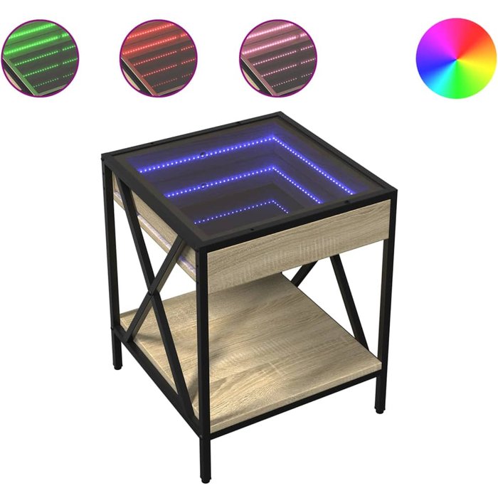 Mesa de centro led infinity de roble sonoma 40x40x49 cm - comfortxl