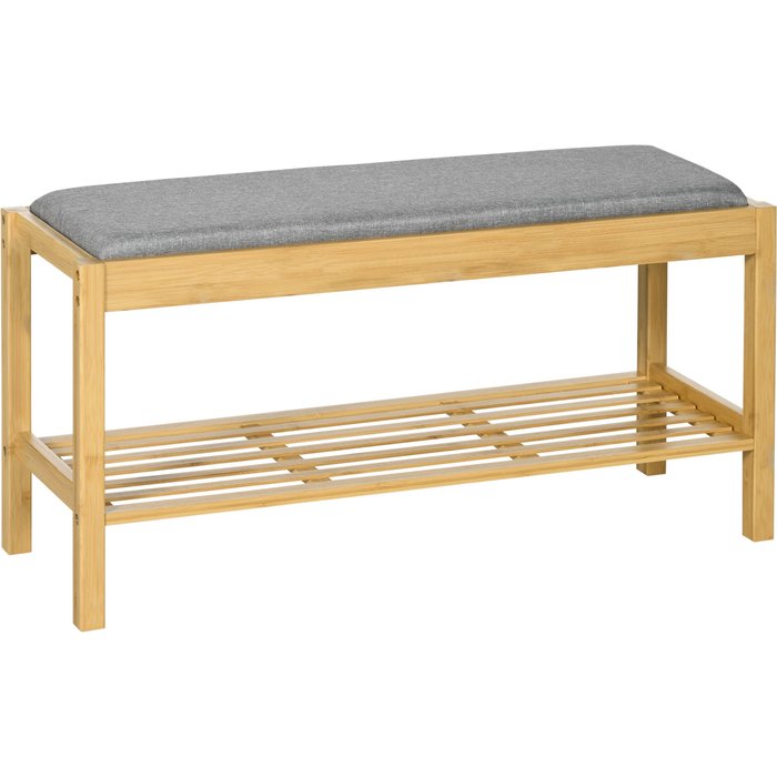 Banco zapatero bambú 90x30x46cm asiento acolchado 3 pares entrada pasillo