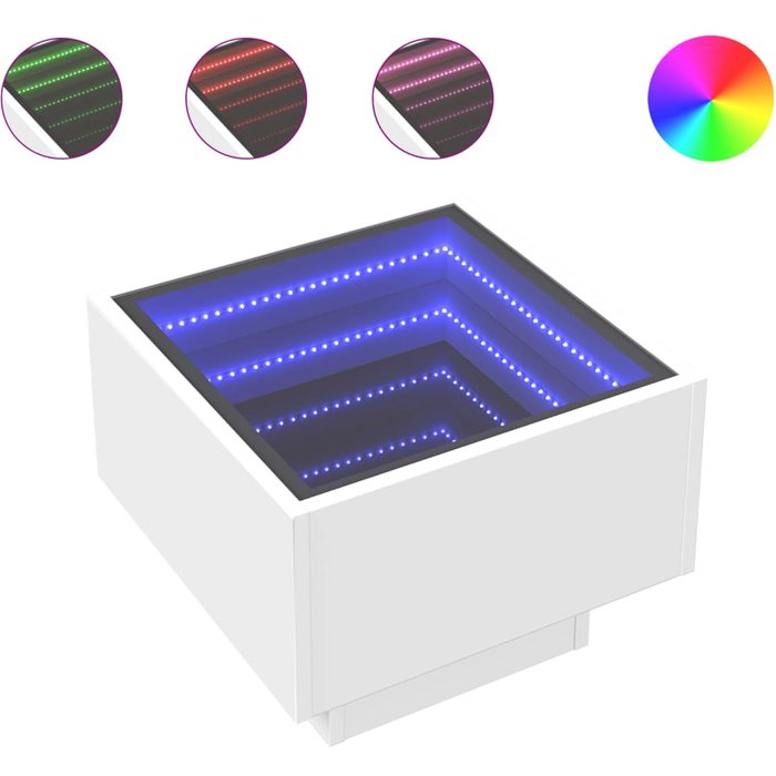 Mesita de noche con led infinity blanca 40x40x30 cm - comfortxl