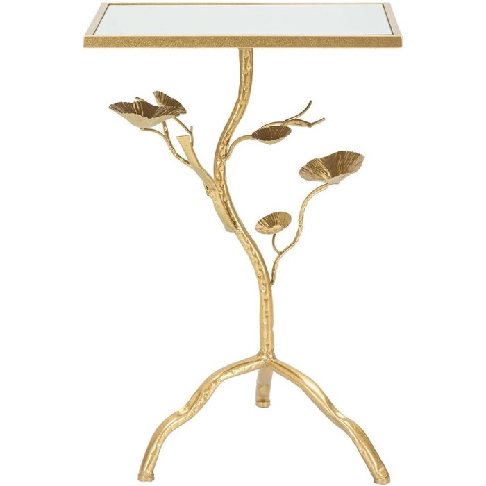 Mesa cuadrada de metal dorado con superficie de espejo tisty