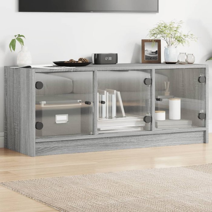 Maison exclusive - mueble de tv con puertas de vidrio gris sonoma 102x37x42 cm